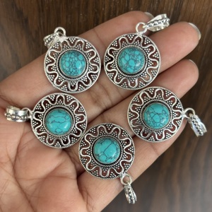 Collar Chapado en Plata al por Mayor con Cadena, Joyería de Moda para Mujer, Colgantes con Bisel de Turquesa Natural de Arizona - Product Image 1