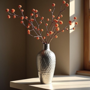 Vase à fleurs texturé en nid d'abeille argenté Finition dégradée moderne Accent décoratif élégant en fer métallique pour la maison et les occasions spéciales - Product Image 4
