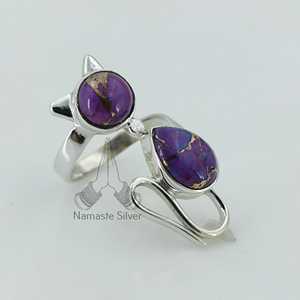 Purple Copper Turquoise Boho <b>Ring</b> Handmade Sterling Silver <b>Cat</b> <b>Ring</b> for Girls Birthday Anniversary Valentine's Gift Idea - Product Image 5