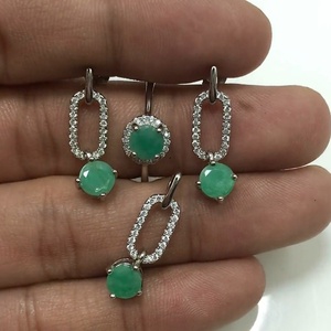 Conjunto de joyas de piedras preciosas CZ Esmeralda de corte para mujer de Plata de Ley 925, tamaño de piedra de 6mm, regalo de moda para fiestas de compromiso directo de la India - Product Image 2