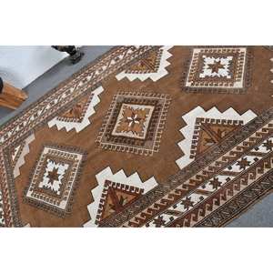 Tapis Kilim turc vintage 6x9 pieds marron beige classique fait à la main laine Patchwork Rectangle rayé motif salon tapis Latex - Product Image 5
