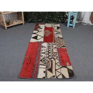 Tapis turc vintage, tapis de 2,1 x 5,8 pieds, tapis rouge Ikat - Product Image 4
