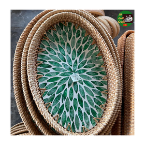Plateau de service en mosaïque de rotin artisanal du Vietnam, mélange de nacre pour la décoration intérieure, vente en gros, plateau de service en rotin et nacre - Product Image 4