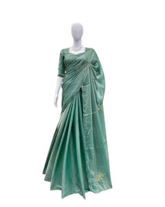 Celebrate Fashion with Unique Embroidered Work Sarees Organza Including Richly Embellished Blouse-for Indian Pakistani Clothing - Product Image 1