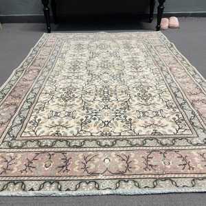 Vintage Turkish Rug, 3.8x5.7 ft Accent Rug, Gray <b>Pink</b> Southwestern Rug - Product Image 1