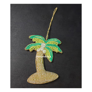 Material de tela nuevo Zari bordado árbol de Navidad colgante Ornamenst forma de árbol con trabajo de cuentas utilizado para la decoración del Festival de Diwali - Product Image 1