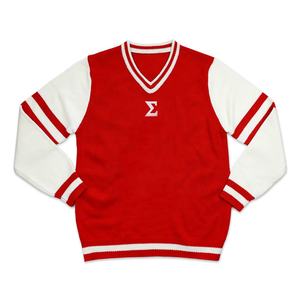 Suéteres Personalizados de Punto con Cuello en V, Botones, Bordado y Parche de Chenilla, Estampados Invernales - Product Image 1