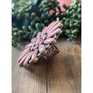Navajo Made Pink Conch Sterling Silver <b>Adjustable</b> <b>Ring</b> Rose Gold Plated Bezel Set Inlay Trendy Fashionable Gift - Product Image 4