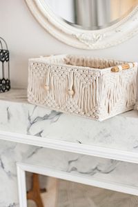 Handwoven Macrame <b>Rope</b> <b>Basket</b> For Bedroom Organization Featuring Strong <b>Rope</b> And Elegant Neutral Colors - Product Image 6