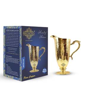 Indian Art Villa 1600 ML Pure Brass Kalamkari Jug Pitcher with Designer Handle for Gifts Elegant Handcrafted Indian <b>Cup</b> - Product Image 1