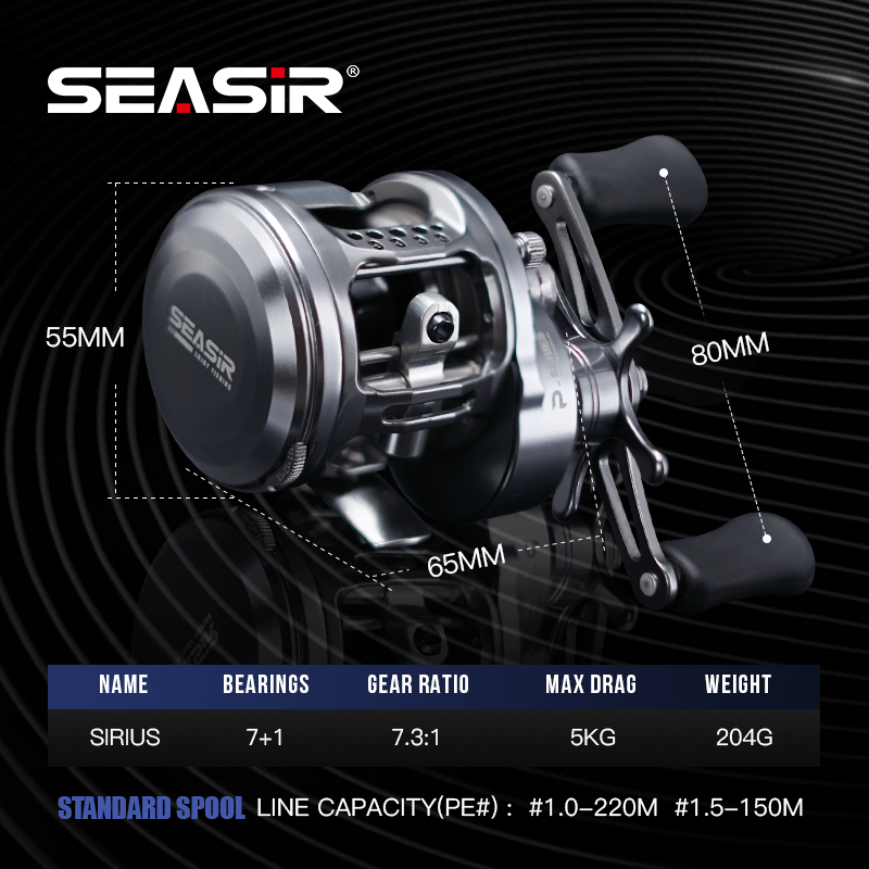 SEASIR SIRIUS Baitcasting Reel, 7+1BB, 7.3:1 Gear Ratio, Aluminum
