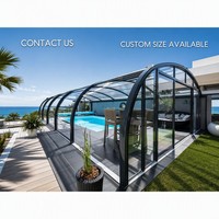 Véranda mobile rétractable en aluminium avec toit en verre, couverture de piscine étanche, toit en apice pour villa, jardin, patio