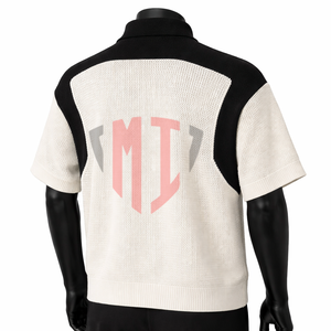 Suéter Polo de Punto para Hombre, Manga Corta, Media Cremallera, Bloques de Color, Fabricante OEM ODM de Marca Privada - Product Image 2
