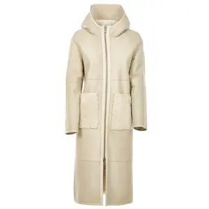 High quality genuine leather coat lightweight comfortable shearling jacket with hood handmade in Italy for women outfit