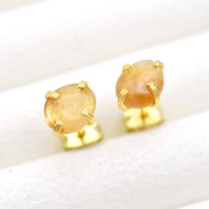 Boucle d'oreille en pierres précieuses citrine, ensemble de broches boucle d'oreille en pierre de culbutage bijoux en pierres précieuses polies, cadeau de pierre de naissance jaune chaud - Product Image 3