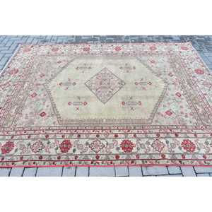 Turkish Large Rug 6.4x8.9 ft, <b>Red</b> White Ombr Rug <b>Wool</b> - Product Image 3