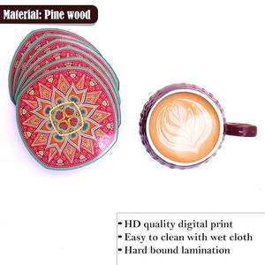 ชุดจานรองแก้วไม้ทำมือสไตล์โบฮีเมียน เป็นมิตรกับสิ่งแวดล้อม ออกแบบเองได้ จานรองแก้วทำมือ พื้นผิวเรียบ สำหรับร้านกาแฟ - Product Image 3