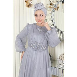 Robe de soirée drapée à sequins ElbiseInci avec col montant et traîne, disponible en tailles XS à XL - Product Image 2