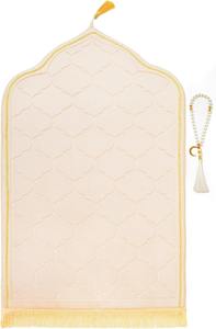 Tapis de prière islamique ethnique élégant avec des perles de couleur chair, tissu en velours, design unique - Product Image 2