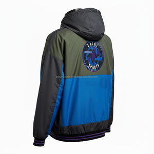 Veste coupe-vent de haute qualité bleu olive noir panneau conception logo personnalisé broderie transfert de chaleur veste coupe-vent pour homme - Product Image 4