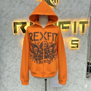 Prix de gros REXFIT Sweat-shirt à capuche zippé vert pour homme, imprimé, style sport décontracté, coupe classique, pour l'automne - Product Image 4