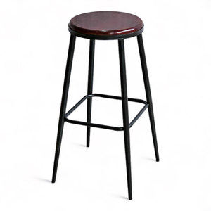 Taburete de Bar Redondo de Madera GBSK015 con Patas de Hierro con Recubrimiento en Polvo, Silla Alta de Estilo Industrial para Uso en Clubes - Product Image 1