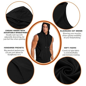 Sudaderas con capucha de entrenamiento de gimnasia sin mangas de malla transpirable para hombre con logotipo personalizado OEM, camiseta sin mangas de entrenamiento, ropa informal con decoración bordada - Product Image 5