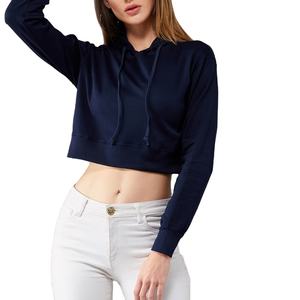 Top corto con logotipo personalizado sexy para mujer, sudaderas con capucha recortadas y Polar de algodón grueso con cuello redondo, sudaderas de gran tamaño para invierno - Product Image 1
