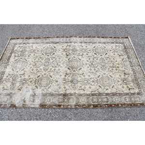 Turkish Vintage Rug 4x6.7 ft (122x205 cm), <b>Brown</b> <b>Wool</b> Rug - Product Image 3
