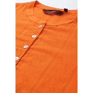 ชุดคุรตะผ้าฝ้ายทรงตรงสีส้มสำหรับผู้หญิง แขนสามส่วน สำหรับฤดูใบไม้ผลิ/ฤดูร้อน - Product Image 4