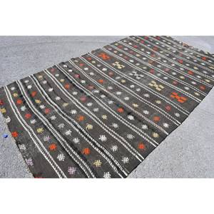 Tapis turc marron vintage de 5.5x9.8 pieds, style tabriz classique, rectangle, patchwork, jonc de mer en laine, pour la vie à la maison - Product Image 2