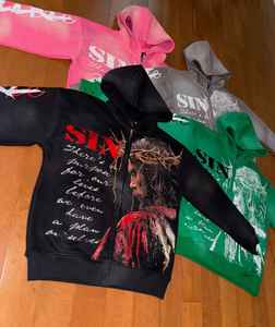 เสื้อฮู้ดปักลายสุดหรูกำหนดเองได้เสื้อมีฮู้ดแบบสตรีทแวร์ผ้าฟลีซว่างเปล่าทรงโอเวอร์ไซส์ล้างคราบกรดมีซิปรูด - Product Image 1