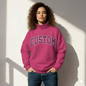 Embroidered <b>Applique</b> Mockneck Winter Fleece Sweatshirt Polyester/Cotton Quick Dry & Breathable Front Logo for Women - Product Image 1