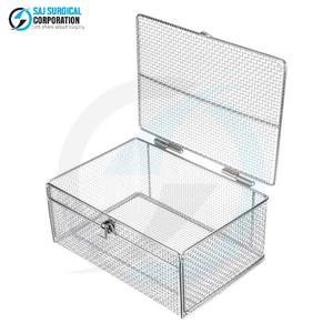 Stainless Steel Manual Wire <b>Mesh</b> <b>Basket</b> Locking Lid Durable Reusable Hospital Sterilization Storage Secure Surgical Instrument - Product Image 1