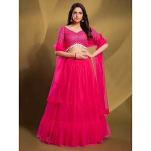 Lehenga Choli Glamour en Tulle Doux avec Paillettes Roses pour Tenue de Mariage - Product Image 2