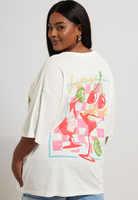 T-shirt grande taille pour femme avec imprimé graphique au dos, style estival, tailles US/UK, en mélange de coton, fabrication OEM/ODM, vêtements en gros du Bangladesh
