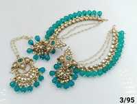Ensemble de boucles d'oreilles pendantes plaquées or, imitation perle et zircon, motif floral ethnique, style Mangtikka, pour femmes, vente en gros, dernière collection indienne
