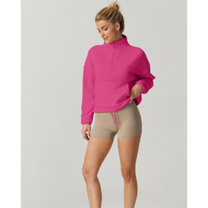 2024 personalizado mujer media cremallera sudadera lana resistente al viento al aire libre bordado impreso algodón polar ropa de calle sudaderas - Product Image 5