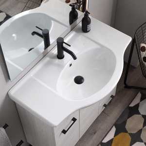 85cm White Oak Floor-Standing Bathroom Cabinet with 3 <b>Doors</b> <b>Mirror</b> and Ravenna Lamp Elegant Bathroom Sets - Product Image 3