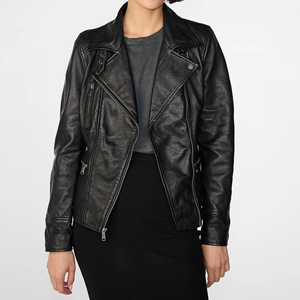 Chaquetas de cuero genuino para mujer, mejor oferta de precio para 2025, chaquetas de estilo motorista de cuero negro de alta calidad para mujer, personalizadas - Product Image 1