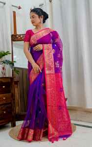 Muselina pura Benarasi Saree para niñas vestido o uso de boda - Product Image 2