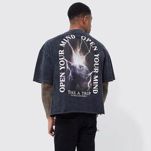 Streetwear Distressed Vintage Acid Wash T-shirt Custom Logo Embroidery Graphic Washed T Shirts Oversize Men Washed <b>Tshirt</b> - Product Image 2