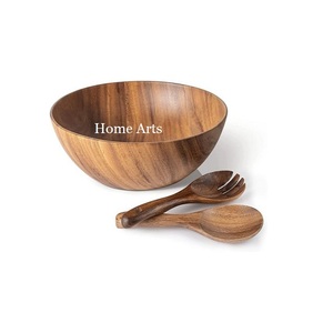 Bol de service en bois au design élégant, forme ronde, taille personnalisée, pour salade, accessoires de cuisine - Product Image 3
