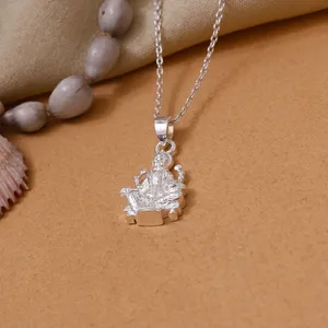 Collier Pendentif Géométrique Déesse Religieuse en Argent 925 Plaqué Rhodium pour Femme - Chaîne Vintage Tendance, Origine Rajasthan - Product Image 1
