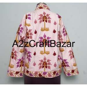 Handcrafted Eco Friendly <b>Velvet</b> <b>Jacket</b> 100% Cotton Knitted Fabric Embroidered Floral Pattern Breathable Quick Winter <b>For</b> <b>Womens</b> - Product Image 5