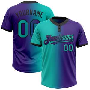 Maillot de Softball Sublimé à Deux Boutons Unisexe sur Mesure Fabriqué en Usine Chemise de Nom et Numéro de l'Équipe Brodée en Dégradé Rose Néon Aqua - Product Image 4