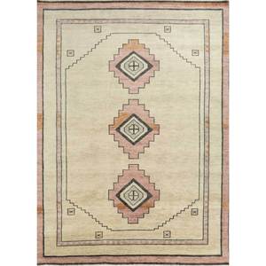 Handmade Beige & <b>Brown</b> <b>Wool</b> Rug Geometric & Abstract Pattern Boho Style for Entryway Hallway & Rectangle Home Use-Model Skwl-389 - Product Image 1