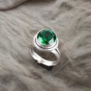 Bague en émeraude faite à la main, pierre précieuse ronde verte, bijoux en argent sterling, cadeau élégant pour femmes, Design Boho - Product Image 2