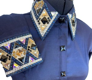 Chemise de spectacle rétro personnalisée Western Pleasure Blue Chemise de rail de reine de rodéo pour vêtements d'équitation pour femmes - Product Image 1