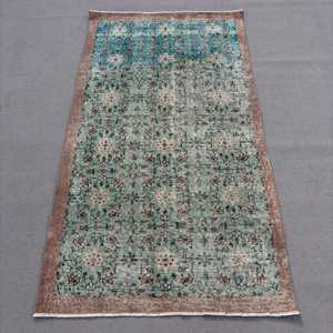 Alfombra Vintage de 3.5x6.5 pies, Alfombra Turca Azul Ikat de Lana - Product Image 1